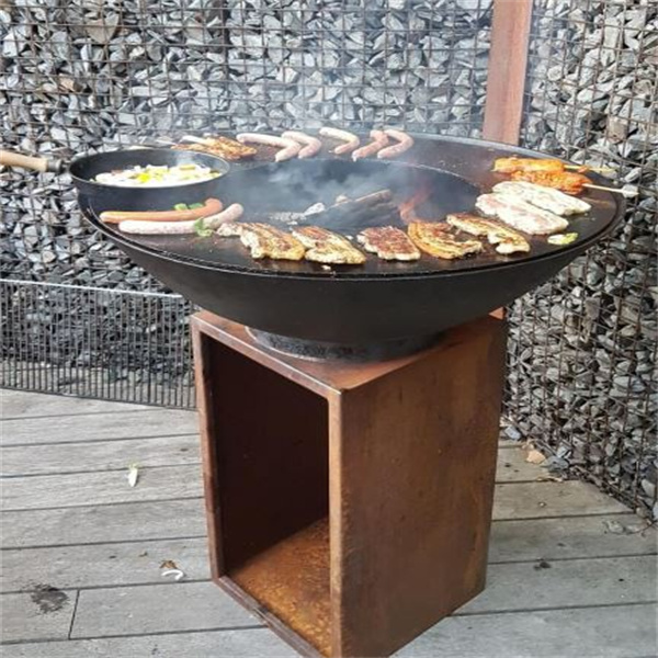 Log Burning Corten Steel Charcoal Grill With Removable Center